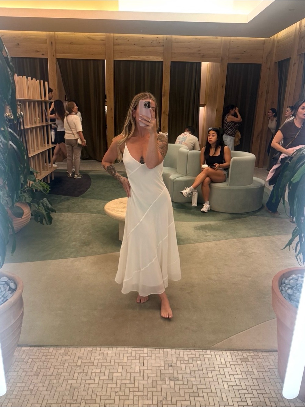 Wilfred Cream Slip Midi Dress with V-Neck